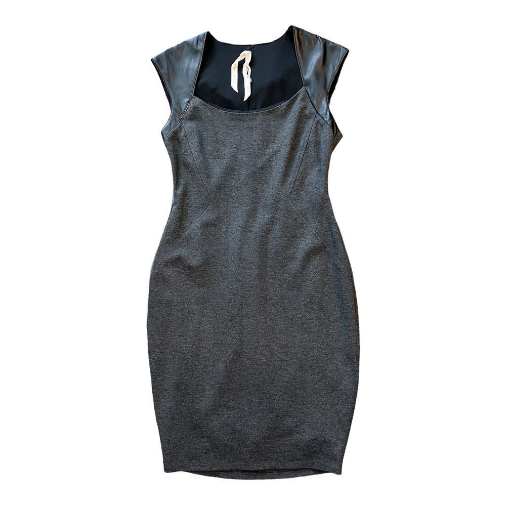 Bailey 44 Womens Gray Bodycon Faux Leather Cap Sleeve Fitted Mini Dress Sz M